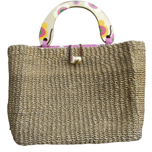Hand Painted Hand-Woven Tote Made in the Philippines Rattan Purse - Picture 1 of 7